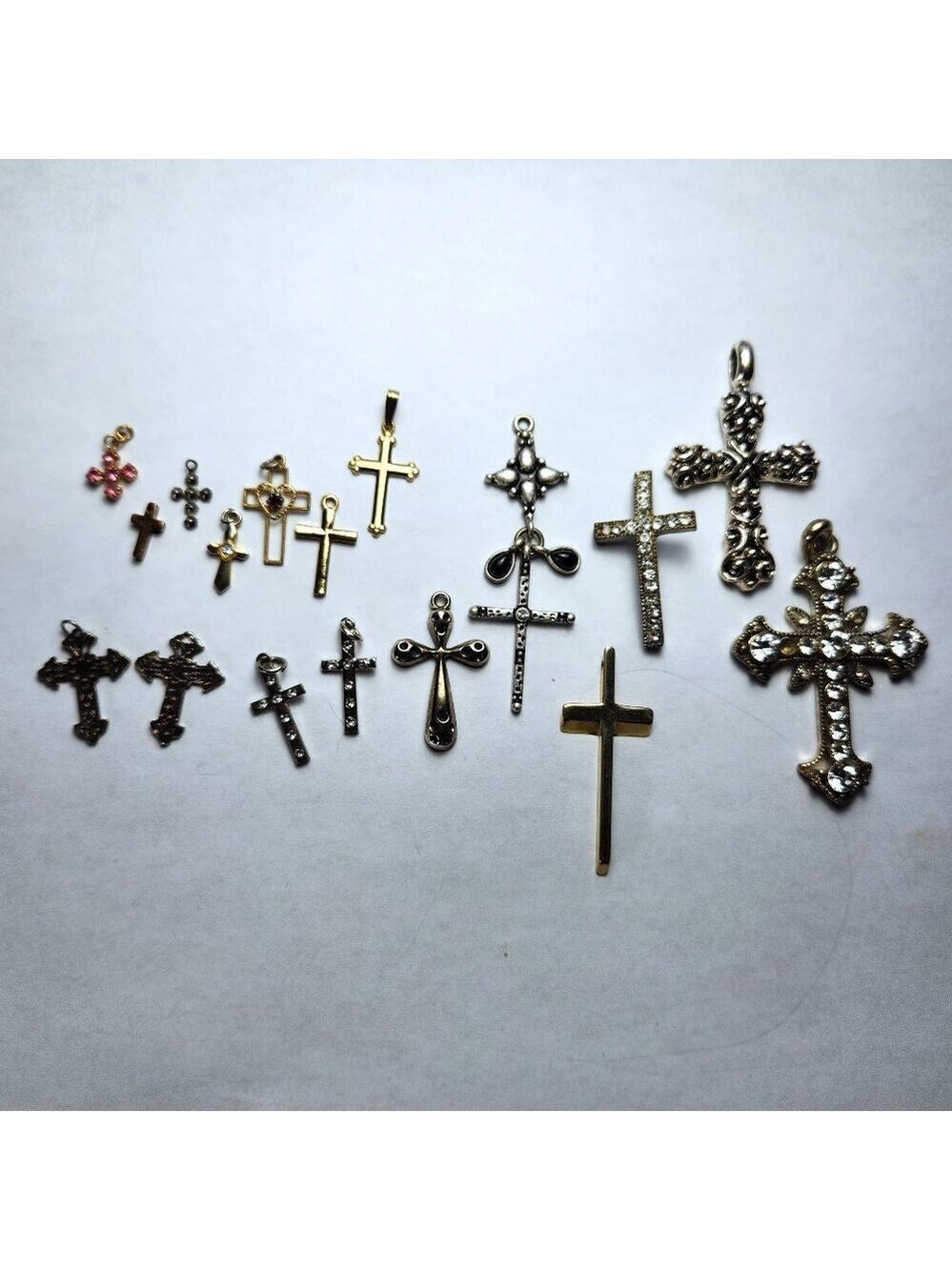 Lot of 17 Religious Cross Crucifix Pendants Gothic Y2K Boho Charms Mixed Lot